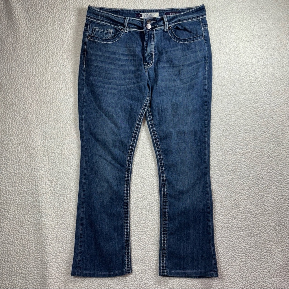 VGS Denim For All Time Women Boot Size 12 Dark Wash Embroidered Flap Pocket Jean